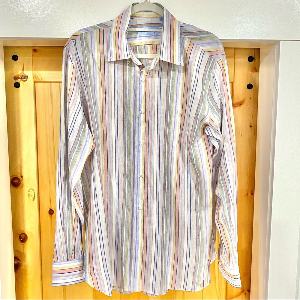 Nikki Capri Men Dress Shirt - multicolor strips. Size Large.